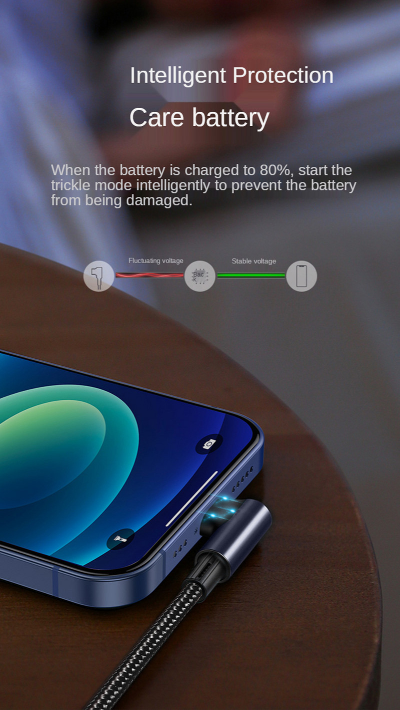 90 laipsnių žaibo katė, skirta iPhone 14 13 12 greito įkrovimo kabeliui 20w Pd USB tipo C kabeliui Ipad iPhone 11 Pro Max Xs alkūniniam kabinai