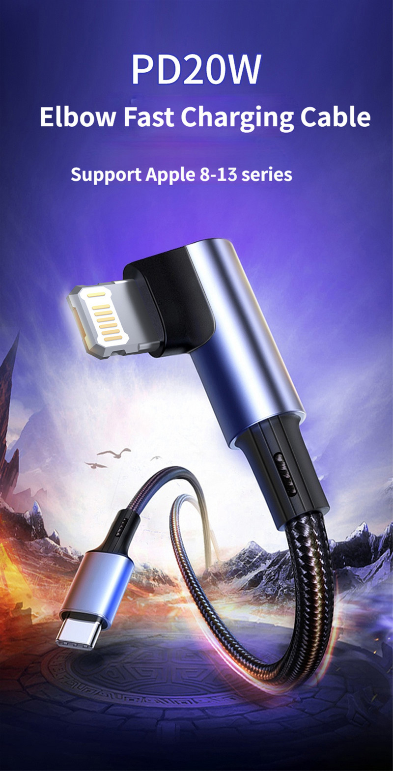 90 laipsnių žaibo katė, skirta iPhone 14 13 12 greito įkrovimo kabeliui 20w Pd USB tipo C kabeliui Ipad iPhone 11 Pro Max Xs alkūniniam kabinai