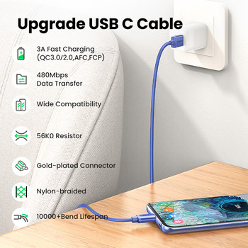 【Ново в разпродажба】UGREEN USB кабел 3A USB C кабел за Samsung S21 Xiaomi Type C Кабел за зареждане Аксесоари за телефон USB Type C кабел