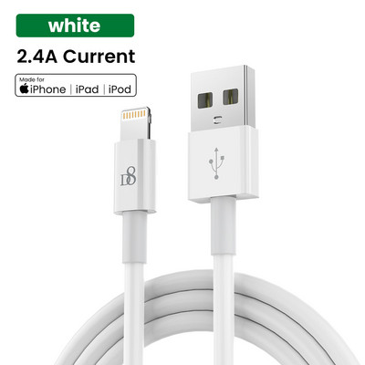 D8 MFi greito įkrovimo USB laidas skirtas iPhone 13 11 12 Pro X Max XS X XR 8 7 Plus 2.4A greito įkrovimo kabelis USB įkroviklio duomenų kabelis