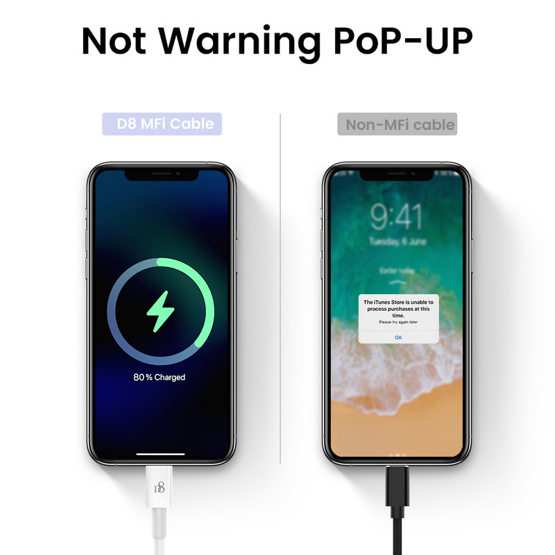 D8 MFi greito įkrovimo USB laidas skirtas iPhone 13 11 12 Pro X Max XS X XR 8 7 Plus 2.4A greito įkrovimo kabelis USB įkroviklio duomenų kabelis
