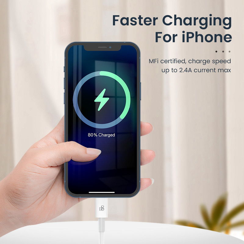 D8 MFi greito įkrovimo USB laidas skirtas iPhone 13 11 12 Pro X Max XS X XR 8 7 Plus 2.4A greito įkrovimo kabelis USB įkroviklio duomenų kabelis