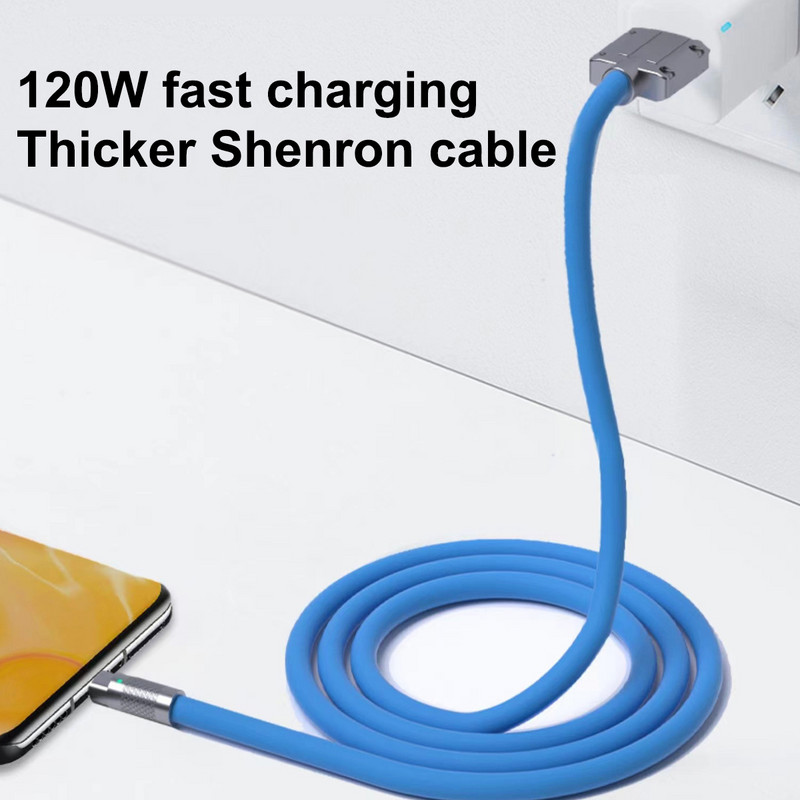 120 W itin greito įkrovimo C tipo skysto silikono kabelis USB C laidas skirtas Xiaomi Huawei Samsung Pixel POCO USB įkroviklio duomenų laido laidas