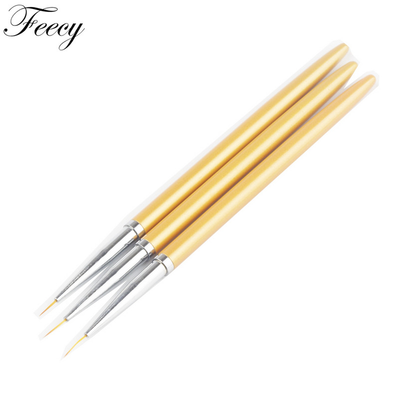 Dažymo rašiklio teptukai 3 vnt. / rinkinys Gold Design Professional aukštos kokybės UV Nail Line Nagų gelio galiukai 3D dizaino manikiūro piešinys