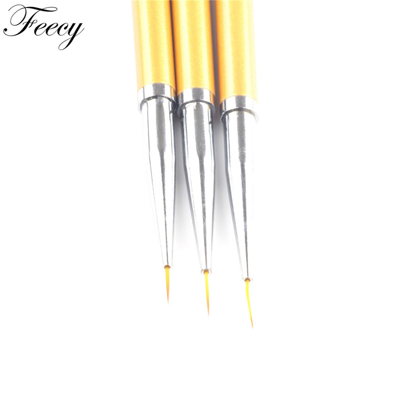 Dažymo rašiklio teptukai 3 vnt. / rinkinys Gold Design Professional aukštos kokybės UV Nail Line Nagų gelio galiukai 3D dizaino manikiūro piešinys