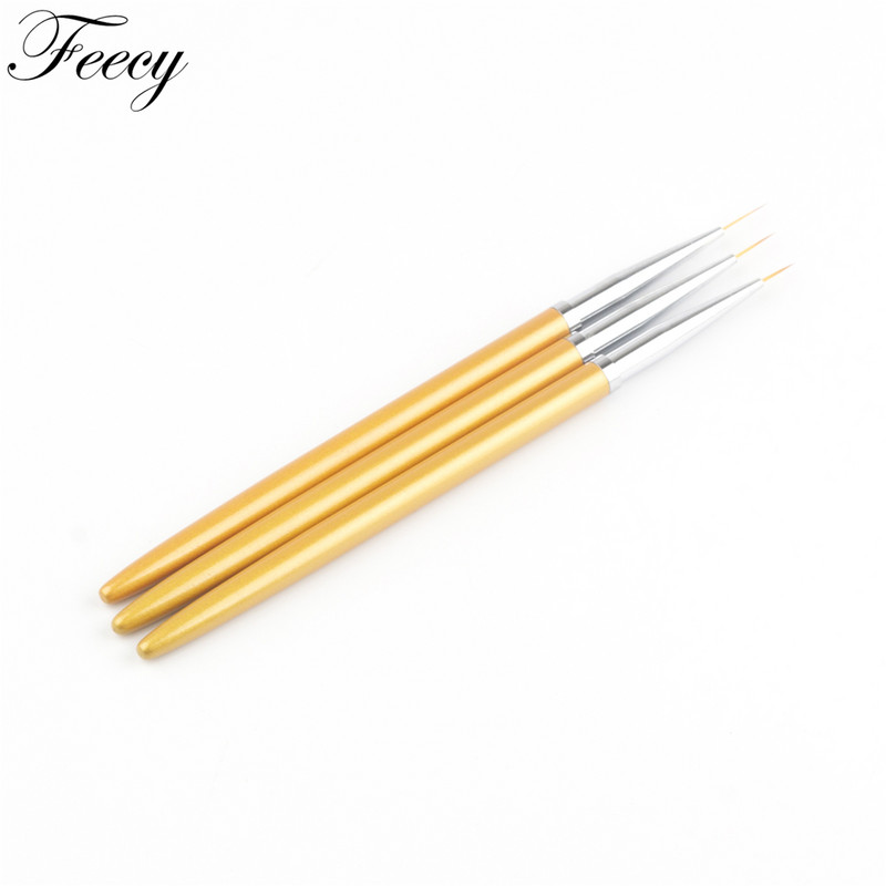 Dažymo rašiklio teptukai 3 vnt. / rinkinys Gold Design Professional aukštos kokybės UV Nail Line Nagų gelio galiukai 3D dizaino manikiūro piešinys