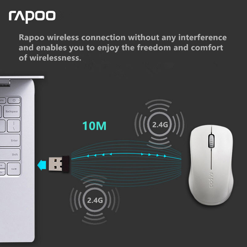 Originalus Rapoo Silent Wireless Optical Mouse Nutildymo mygtukas Click Mini Noiseless Game Mice 1000 DPI, skirtas Macbook PC nešiojamam kompiuteriui