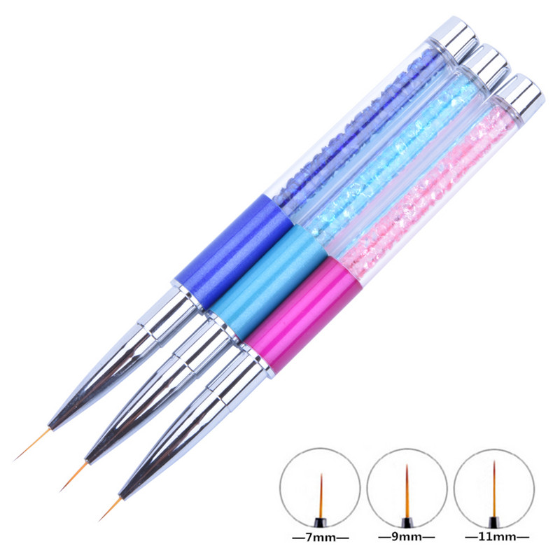 3vnt/sequins Nail Art Brush Piešimas Tapyba Carving Pen Design Manikiūro įrankis 7/9/11mm akrilo įdėklas UV gelio dekoravimo įrankiai