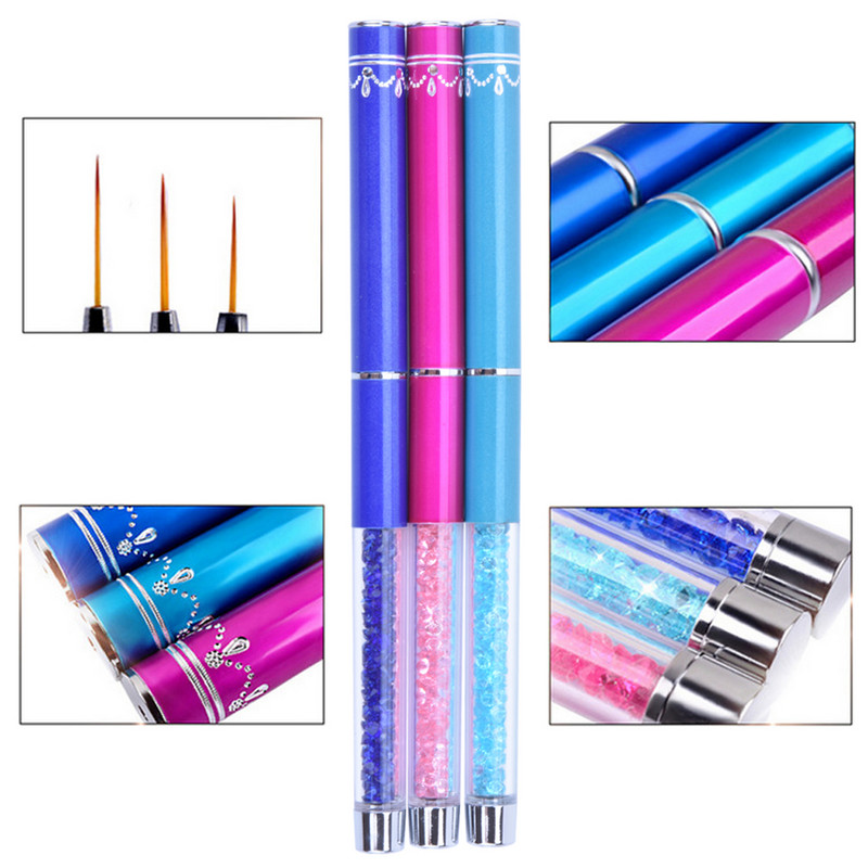 3vnt/sequins Nail Art Brush Piešimas Tapyba Carving Pen Design Manikiūro įrankis 7/9/11mm akrilo įdėklas UV gelio dekoravimo įrankiai