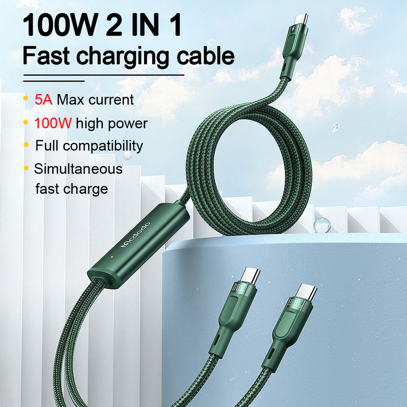 Mcdodo PD 100W Type C 2 u 1 kabel za brzo punjenje za Huawei Samsung Xiaomi Flat Laptop Macbook Pro USB-C telefonski kabel za punjenje podataka