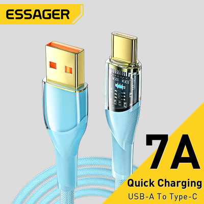 Essager 7A USB Type C кабел PD 100W кабел за бързо зареждане USB-C зарядно устройство Кабел за данни за Huawei P50 P40 Samsung Honor Oneplus Poco F3