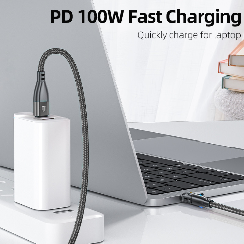 AUFU 100W USB C na USB Type-C kábel pre Huawei Xiaomi 5A rýchlonabíjací kábel s otočením o 180 stupňov a nabíjacím dátovým káblom USB C pre Samsung