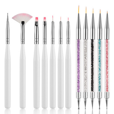 5db Nail Art pöttyös toll 2 oldalas UV gél akril rajz festő bélés virág ecset manikűr eszközök dekoráció strassz kristály