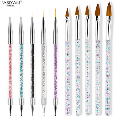 5db Nail Art pöttyös toll 2 oldalas UV gél akril rajz festő bélés virág ecset manikűr eszközök dekoráció strassz kristály