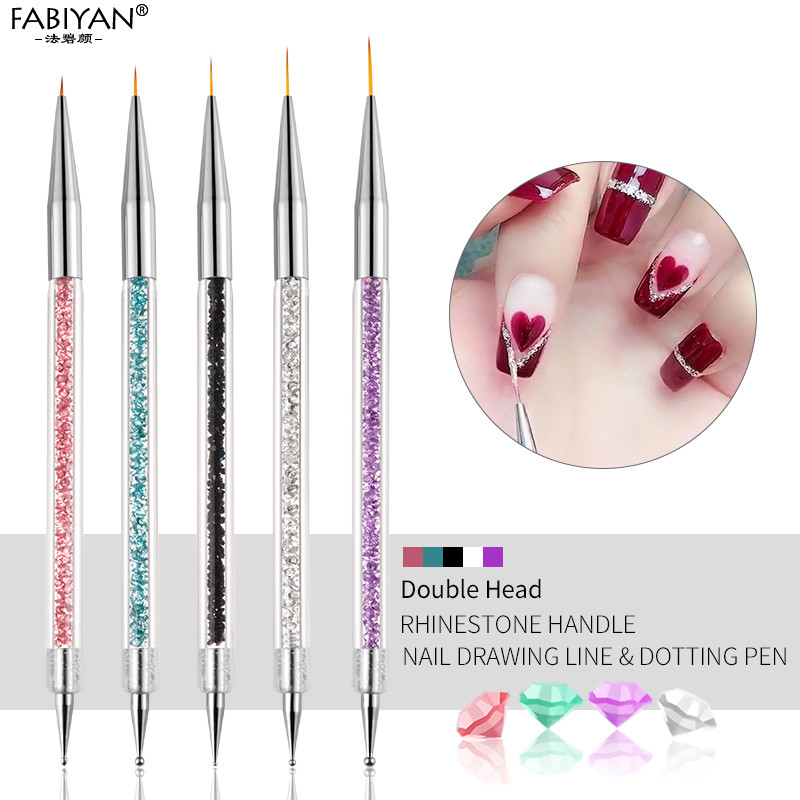 5db Nail Art pöttyös toll 2 oldalas UV gél akril rajz festő bélés virág ecset manikűr eszközök dekoráció strassz kristály