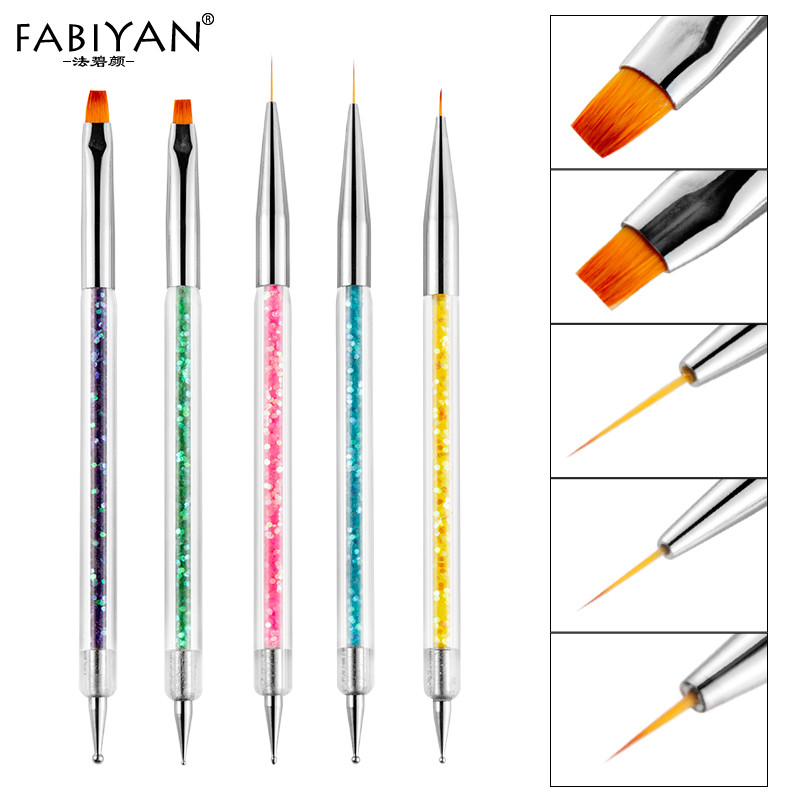 5db Nail Art pöttyös toll 2 oldalas UV gél akril rajz festő bélés virág ecset manikűr eszközök dekoráció strassz kristály