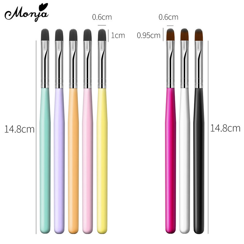 Monja 8 Colors Nail Art akril ecset fa nyelű fényező festőtoll UV gél hosszabbító ecset DIY rajztoll