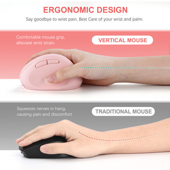 Jelly comb 2.4GHz Безжична мишка за лаптоп Акумулаторна Ергономична вертикална розова мишка Оптични мишки с 3 регулируеми DPI