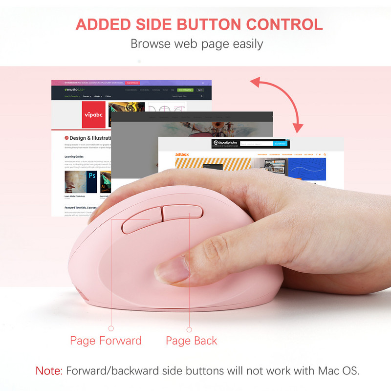 Jelly comb 2,4 GHz bežični miš za prijenosno računalo Punjivi ergonomski okomiti ružičasti miš Optički miševi s 3 podesiva DPI-ja