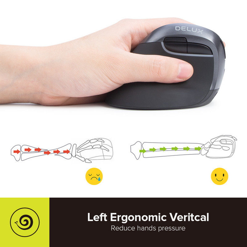 Delux M618ZD balkezes, ergonomikus vezeték nélküli függőleges egér Bluetooth 2,4 GHz RGB újratölthető csendes egerek irodai használatra