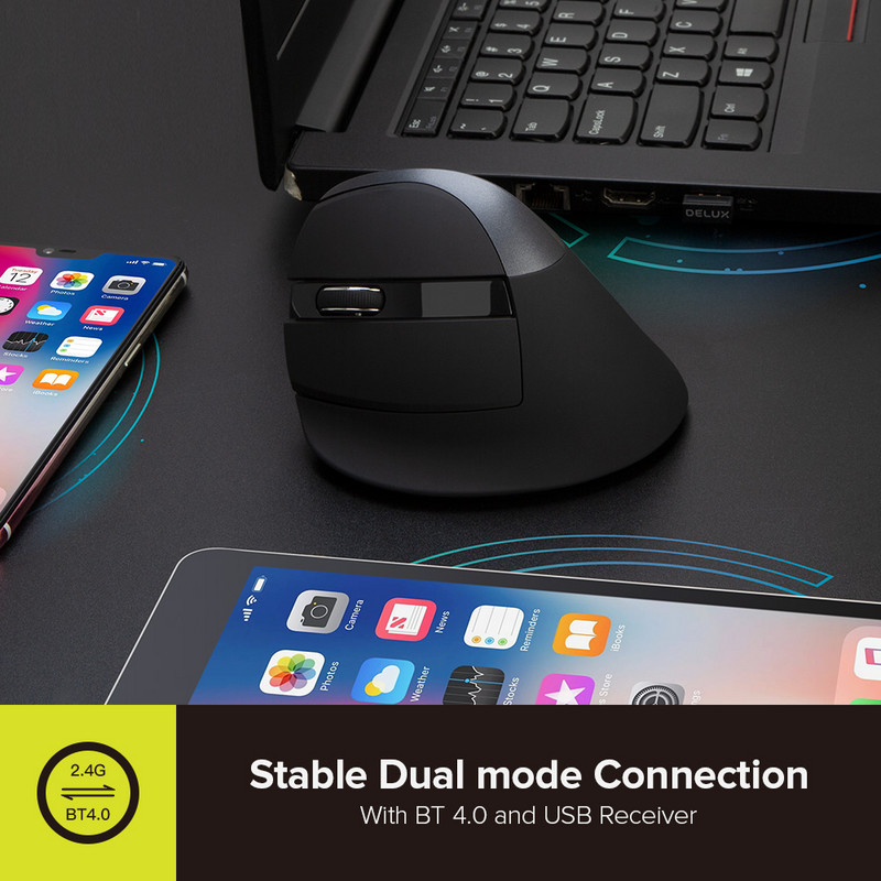 Delux M618ZD balkezes, ergonomikus vezeték nélküli függőleges egér Bluetooth 2,4 GHz RGB újratölthető csendes egerek irodai használatra