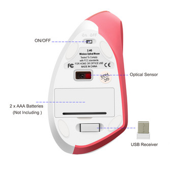 Безжична вертикална мишка за дясна ръка Ергономична мишка за игри 2.4 Ghz 1600 DPI USB оптична китка Healthy Mice Mause за PC компютър