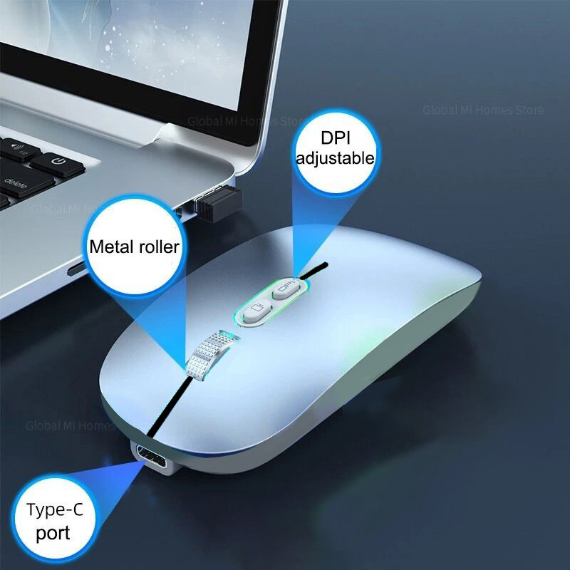 Dual Mode bežični bluetoth miš tip-C punjiv s funkcijom stolnog računala jednim klikom 2.4G tihi miševi s pozadinskim osvjetljenjem za prijenosna računala Novo