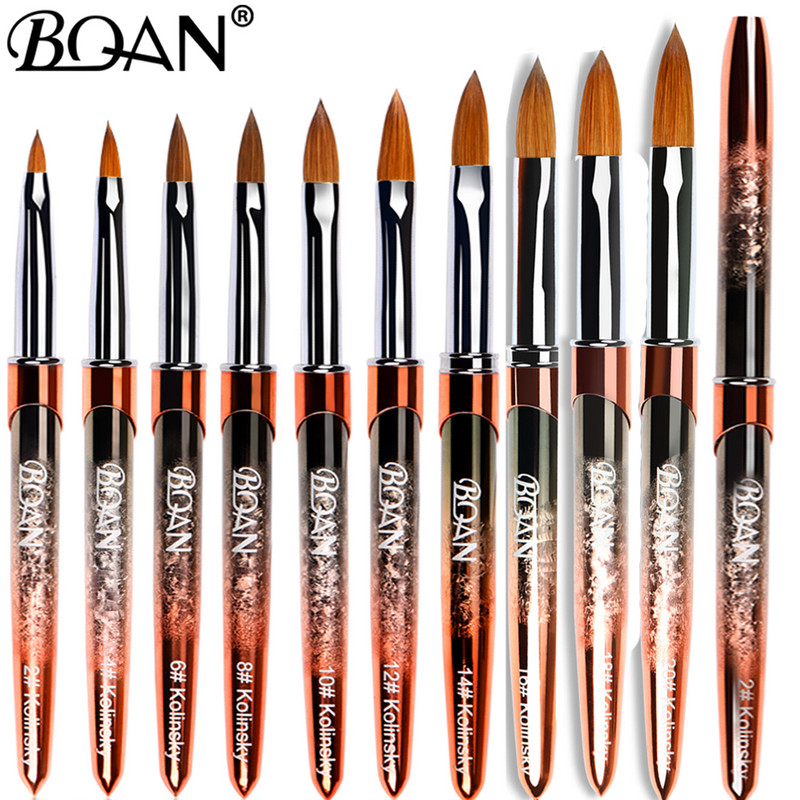 BQAN #2-#22 Pure Sable Kolinsky akril körömkefe Rose Gold Kolinsky Nail Art Brush Gel Builder manikűr ecset rajzeszközök