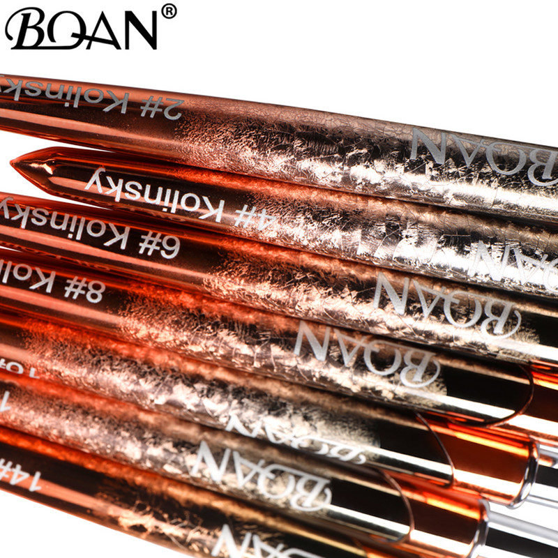 BQAN #2-#22 Pure Sable Kolinsky akril körömkefe Rose Gold Kolinsky Nail Art Brush Gel Builder manikűr ecset rajzeszközök