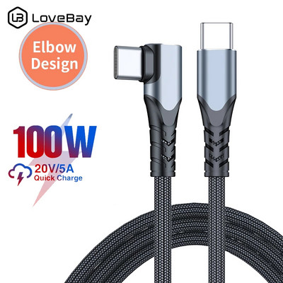 5A PD 100W USB C към Type C кабел Кабел за бързо зарядно устройство 90 градуса USB-C Type-C кабел за MacBook iPad Pro Samsung Xiaomi Mi 10 кабел