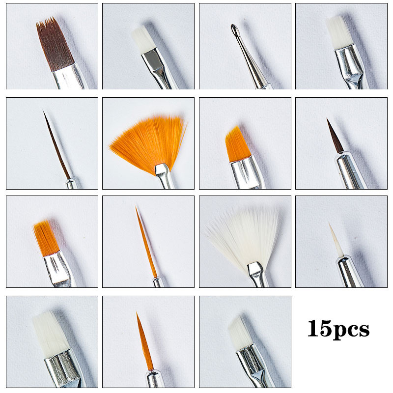 Četkica za nokte za manikuru Četkica za geliranje za nokte 15kom/komplet Četkica za nokte Kist za rezbarenje gela od akrilnog tekućeg pudera
