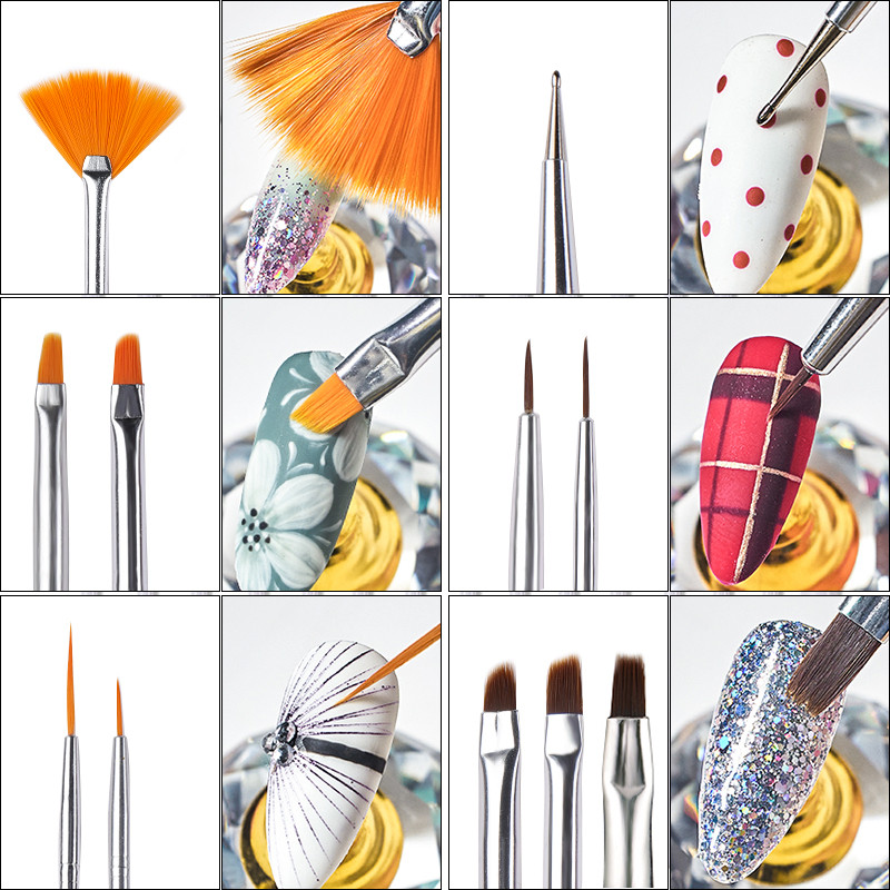 Četkica za nokte za manikuru Četkica za geliranje za nokte 15kom/komplet Četkica za nokte Kist za rezbarenje gela od akrilnog tekućeg pudera
