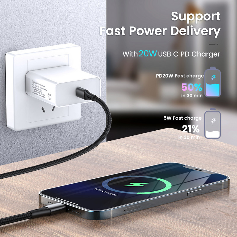 PD 20W kabel za brzo punjenje za iPhone 14 13 12 Pro Max 3A USB C kutni podatkovni kabel za Huawei Samsung S20 Macbook USB tip C kabel