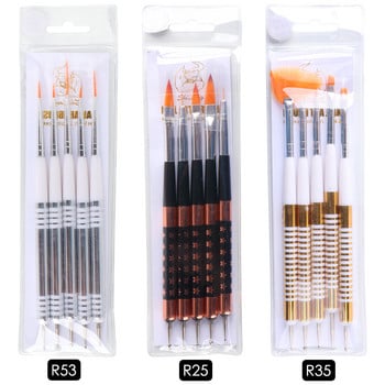 STZ 5PCS/Комплект четки за рисуване на нокти Двойна глава Liner Drawing Carving Dotting Pen French Tips Дизайн на нокти Маникюр Инструменти за рисуване R25