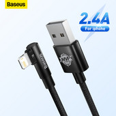 Baseus 2.4A könyökös USB kábel iPhone 13 12 11 Pro Max Xs X 8 Plus kábel Gyorstöltő kábel játéktöltő kábel telefonhoz