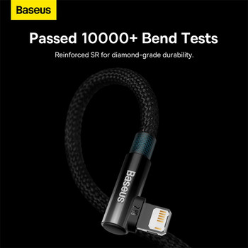 Baseus 2.4A Elbowed USB кабел за iPhone 13 12 11 Pro Max Xs X 8 Plus кабел Кабел за бързо зареждане за игра Кабел за зарядно устройство за телефон