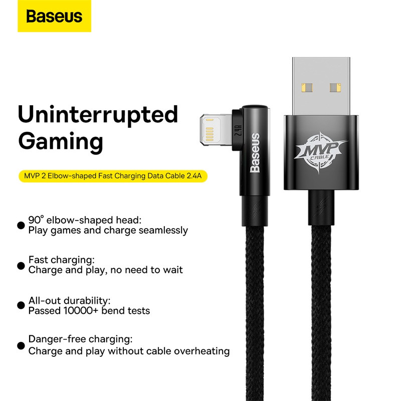 Baseus 2.4A könyökös USB kábel iPhone 13 12 11 Pro Max Xs X 8 Plus kábel Gyorstöltő kábel játéktöltő kábel telefonhoz