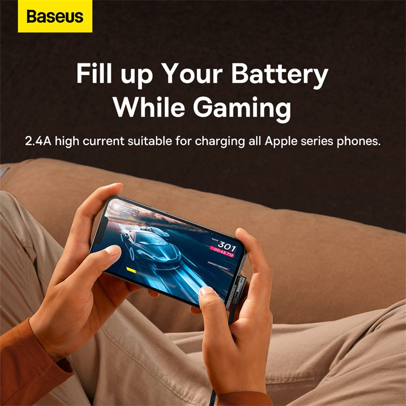 Baseus 2.4A könyökös USB kábel iPhone 13 12 11 Pro Max Xs X 8 Plus kábel Gyorstöltő kábel játéktöltő kábel telefonhoz