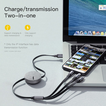Baseus 3 в 1 прибиращ се USB кабел за iPhone Xs Max 3 в 1 мулти бързо зареждане зарядно Micro USB Type C кабел за Samsung Xiaomi
