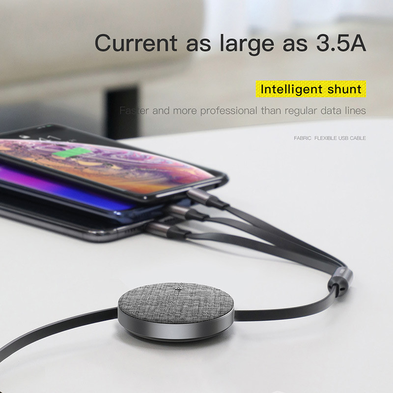 Baseus 3 in 1 izvelkamais USB kabelis iPhone Xs Max 3in1 Multi ātras uzlādes lādētājs Micro USB Type C kabelis Samsung Xiaomi