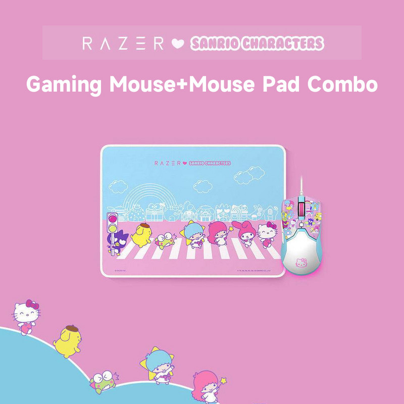 Razer Hello Kitty Limited játék egér + egérpad szett Ergonomikus kompakt egér 8500DPI PAW3359 csúszásgátló egérpad kombináció