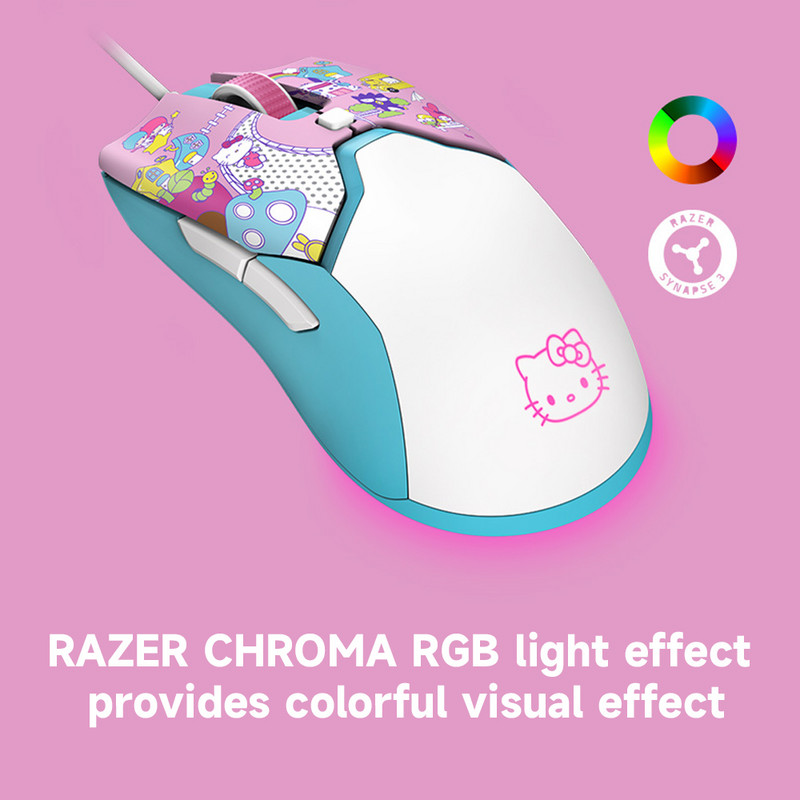 Razer Hello Kitty Limited játék egér + egérpad szett Ergonomikus kompakt egér 8500DPI PAW3359 csúszásgátló egérpad kombináció