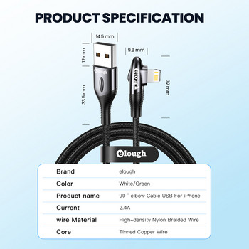 Elough USB кабел за iphone Кабел 12 13 pro max X Xr 8 7 6 Зарядно за бързо зареждане Осветителен кабел за iphone 11 USB кабел за данни Кабел