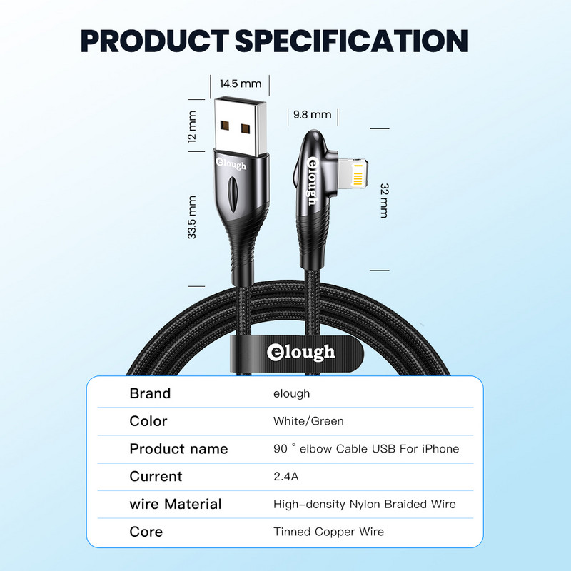 Elough USB kábel iphone kábelhez 12 13 pro max X Xr 8 7 6 gyorstöltő töltő világító kábel iphone 11 USB adatkábelhez