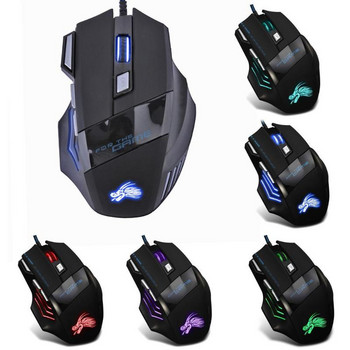 GUDGA Mouse Gamer 5500DPI 7 бутона Регулируема LED подсветка Оптичен USB геймърски компютър Черна игрална мишка за лаптоп