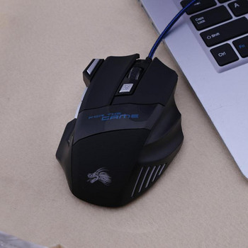 GUDGA Mouse Gamer 5500DPI 7 бутона Регулируема LED подсветка Оптичен USB геймърски компютър Черна игрална мишка за лаптоп