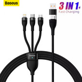 Cablu USB 3 în 1 Baseus 100W Cablu USB de încărcare rapidă tip C Cablu de încărcare 5A Cablu micro USB pentru telefon mobil pentru laptop iPhone 13