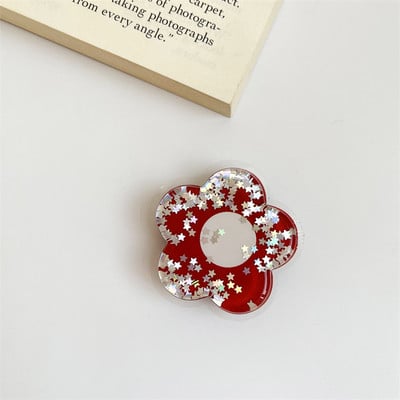 Geantă lucioasă cu nisip mișcător Suport pentru telefon Tok cu prindere cu flori colorate Suport pentru inel pentru deget Mâner pliabil Suport pentru priză Griptok