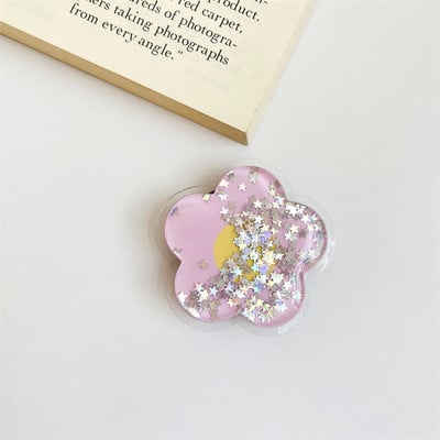 Geantă lucioasă cu nisip mișcător Suport pentru telefon Tok cu prindere cu flori colorate Suport pentru inel pentru deget Mâner pliabil Suport pentru priză Griptok