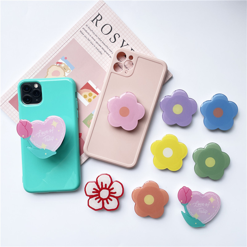Culoare lucioasă Floare de lalele Suport de telefon pliabil Stretch Grip Tok Priză Talk Priză Finger Ring Suport Griptok